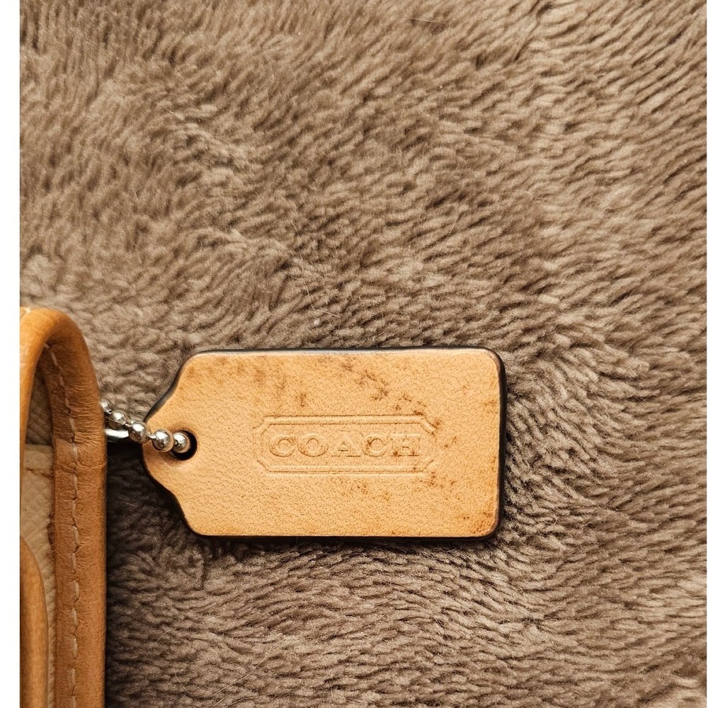 Coach Signature Canvas Trifold Wallet Crossbody Bag Khaki Brown Tan Leather - Picture 2 of 15